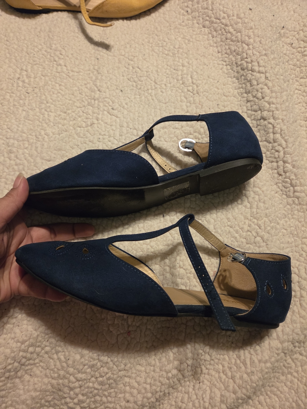 Modcloth Navy T-Strap Suede Flats - Picture 4 of 5